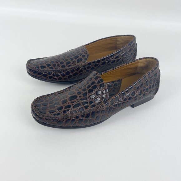 ROCKPORT Women's Brown Leather Mocassins with Crocodile Pattern Size 7.5 - Picture 2 of 8